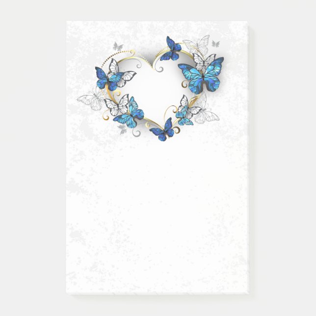 Juwelenherz mit Schmetterlingen Morpho Post-it Klebezettel (Vorderseite)