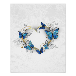 Juwelenherz mit Schmetterlingen Morpho Poster