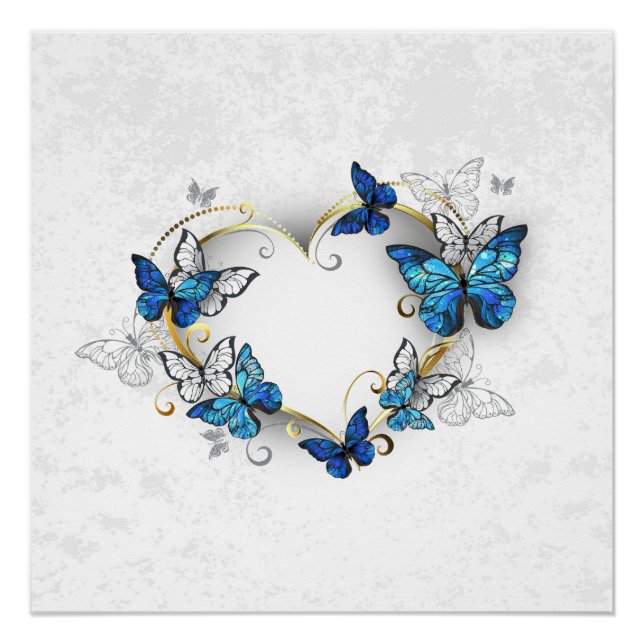 Juwelenherz mit Schmetterlingen Morpho Poster (Vorderseite)