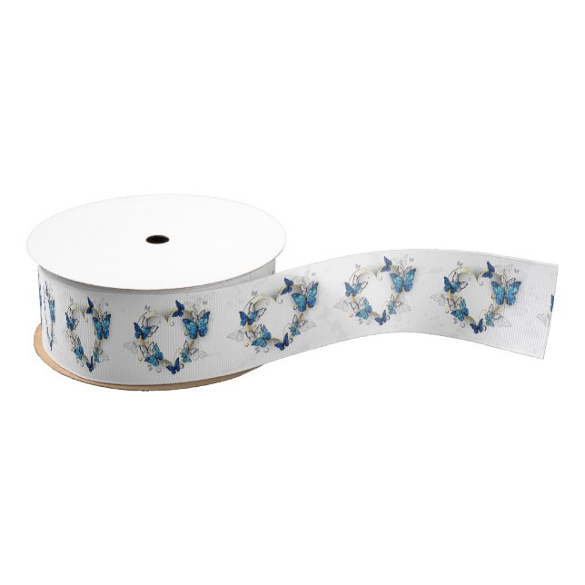 Juwelenherz mit Schmetterlingen Morpho Ripsband (Spule)