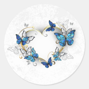 Juwelenherz mit Schmetterlingen Morpho Runder Aufkleber