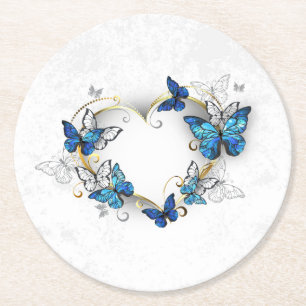 Juwelenherz mit Schmetterlingen Morpho Runder Pappuntersetzer