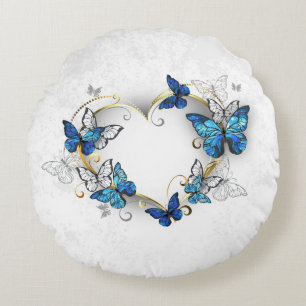 Juwelenherz mit Schmetterlingen Morpho Rundes Kissen