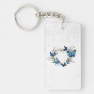 Juwelenherz mit Schmetterlingen Morpho Schlüsselanhänger