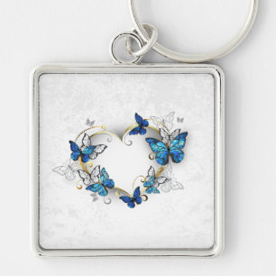 Juwelenherz mit Schmetterlingen Morpho Schlüsselanhänger