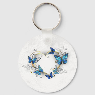Juwelenherz mit Schmetterlingen Morpho Schlüsselanhänger