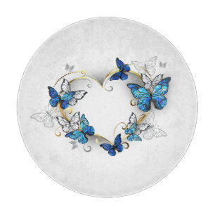 Juwelenherz mit Schmetterlingen Morpho Schneidebrett