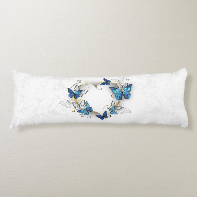 Juwelenherz mit Schmetterlingen Morpho Seitenschläferkissen (Vorderseite)