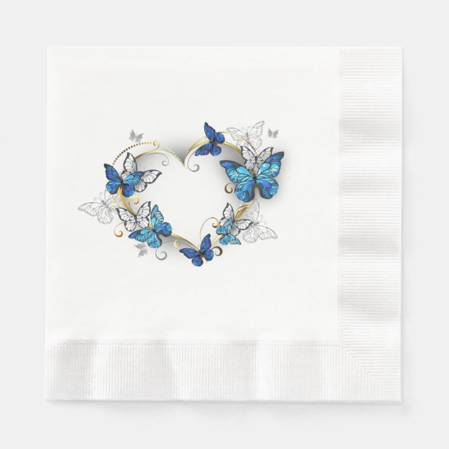 Juwelenherz mit Schmetterlingen Morpho Serviette (Vorderseite)