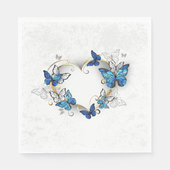 Juwelenherz mit Schmetterlingen Morpho Serviette (Vorderseite)