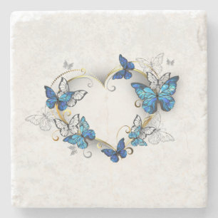 Juwelenherz mit Schmetterlingen Morpho Steinuntersetzer
