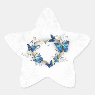 Juwelenherz mit Schmetterlingen Morpho Stern-Aufkleber