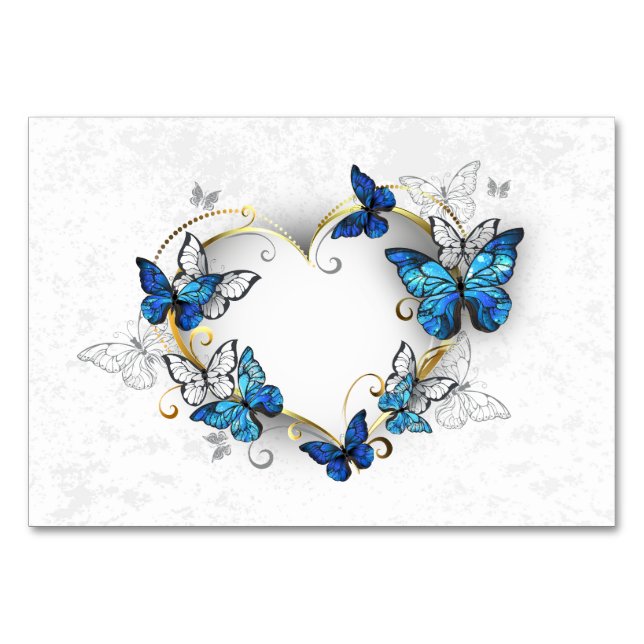 Juwelenherz mit Schmetterlingen Morpho Tischnummer (Vorderseite)