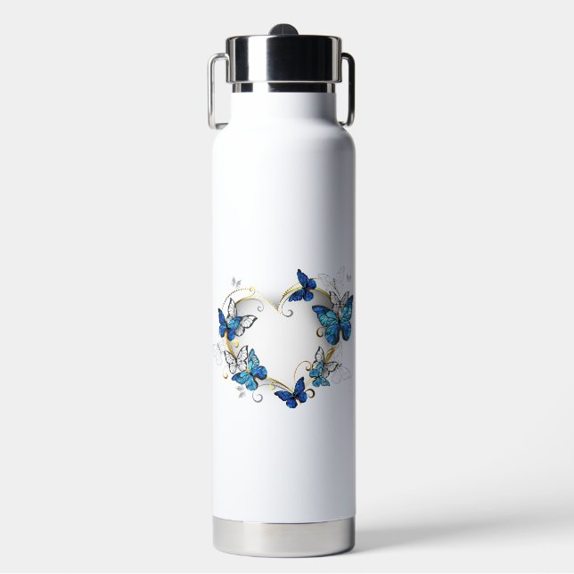 Juwelenherz mit Schmetterlingen Morpho Trinkflasche (Vorderseite)