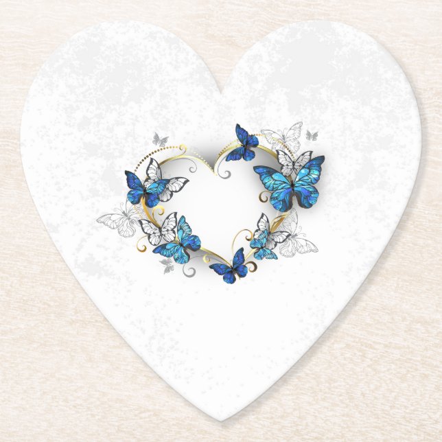 Juwelenherz mit Schmetterlingen Morpho Untersetzer (Vorderseite)