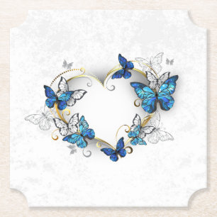 Juwelenherz mit Schmetterlingen Morpho Untersetzer