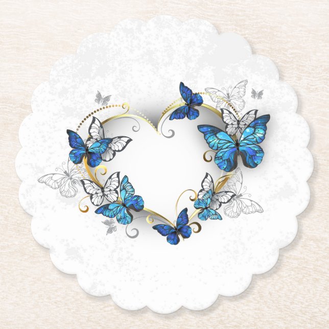 Juwelenherz mit Schmetterlingen Morpho Untersetzer (Vorderseite)