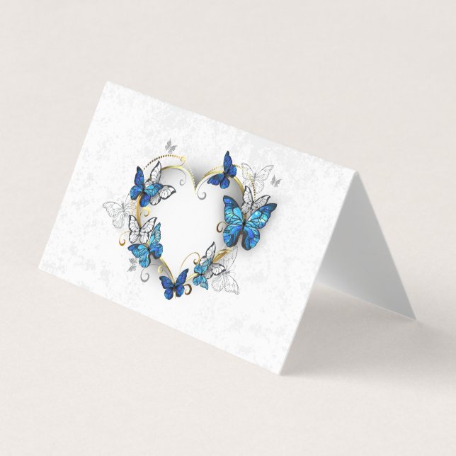 Juwelenherz mit Schmetterlingen Morpho Visitenkarten (Vorderseite)