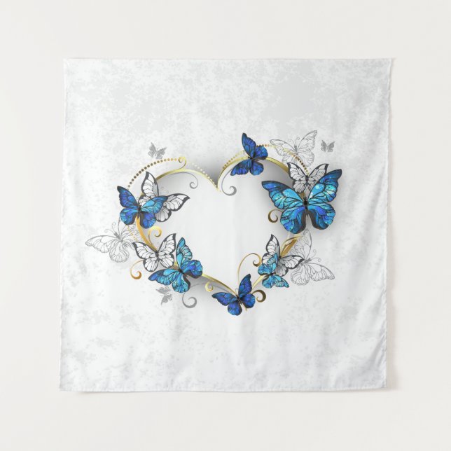 Juwelenherz mit Schmetterlingen Morpho Wandteppich (Vorderseite)