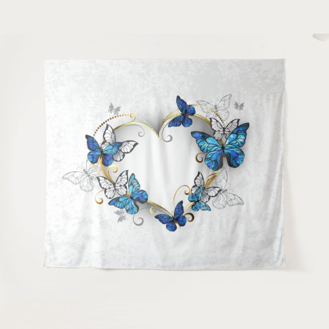 Juwelenherz mit Schmetterlingen Morpho Wandteppich (Vorderseite (Horizontal))