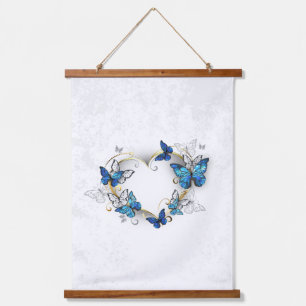 Juwelenherz mit Schmetterlingen Morpho Wandteppich Mit Holzrahmen