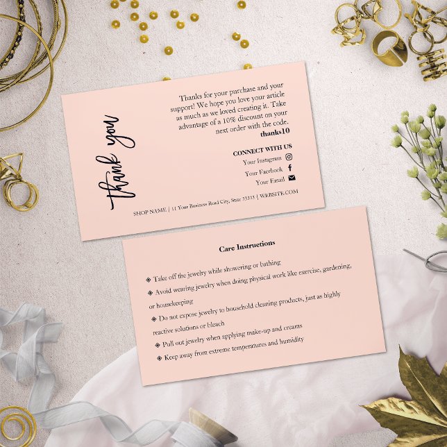 Juwelenpflege Pink Chic Script Danke Karte (Von Creator hochgeladen)