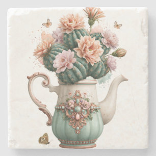 Juwelier Teetasse mit blühendem Kaktus Steinuntersetzer
