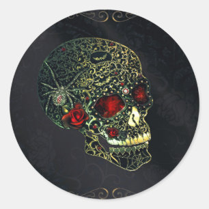 Juwelierter Spinnenschädel & Rosen Glam Gothic Par Runder Aufkleber