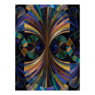 Juwelton Pfau Blau Lila Gold Art Deco Poster