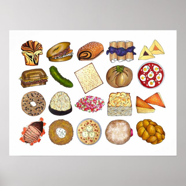 Juwish Cuisine Foods Illustration Kitchen Decor Poster (Vorne)