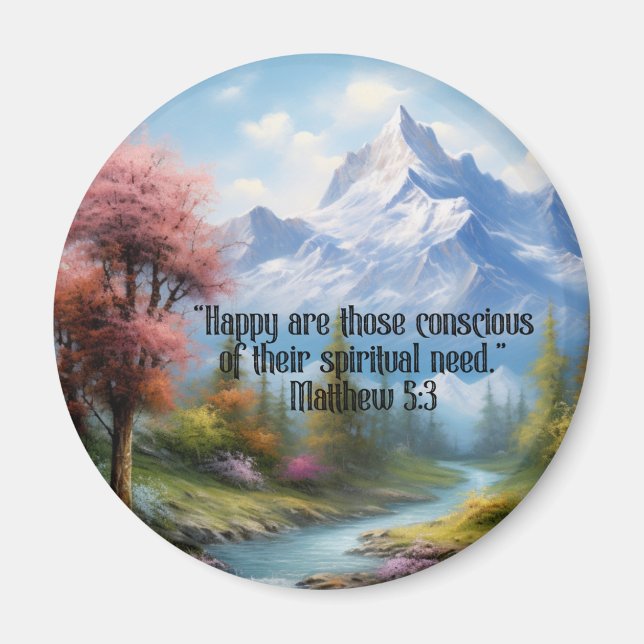 JW 2026 Jahr Text Matthew 5:3 Berglandschaft Magnet (Vorne)