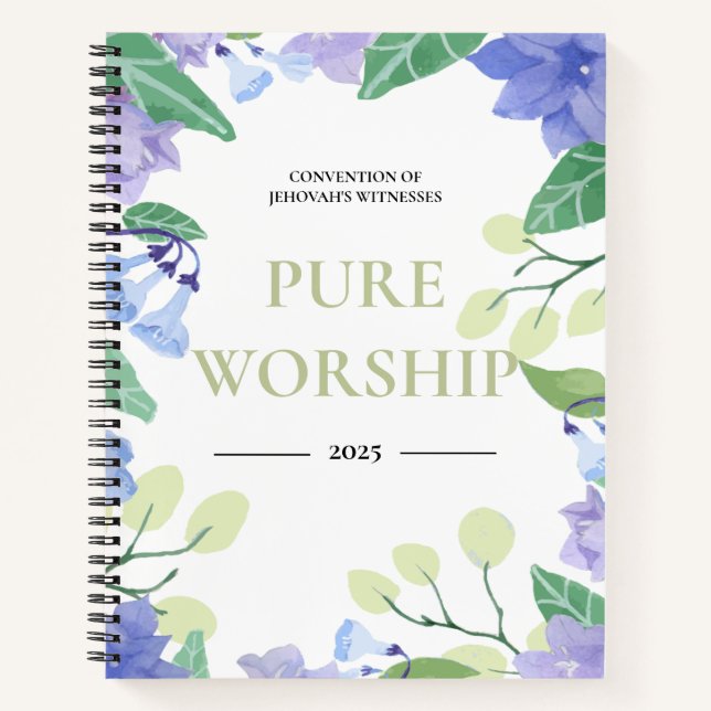JW Convention 2025 reine Gebet blauen Blumendesign Notizbuch (Vorderseite)