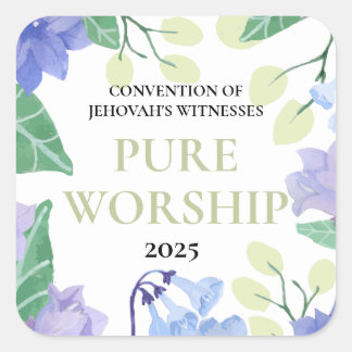 JW Convention 2025 reine Gebet blauen Blumendesign Quadratischer Aufkleber