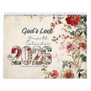 JW God's Love 2026 Calendrier Shabby Chic Floral