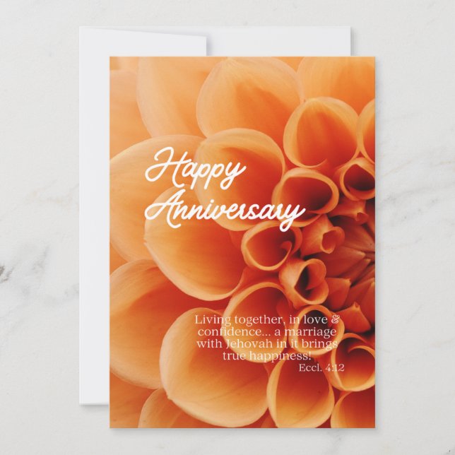JW Happy Anniversary Card - Orange Dahlia Blume Dankeskarte (Vorderseite)