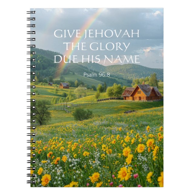 JW-Jahr 2025 Text Psalm 96:8 Blume Hütte Notizblock (Vorderseite)