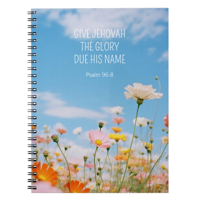 JW Jahr 2025 Text Psalm 96:8 Blumenmuster Notizblock (Vorderseite)
