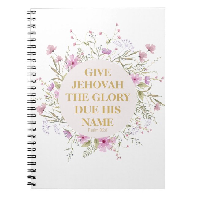 JW-Jahr 2025 Text Psalm 96:8 Delikate Blume Notizblock (Vorderseite)