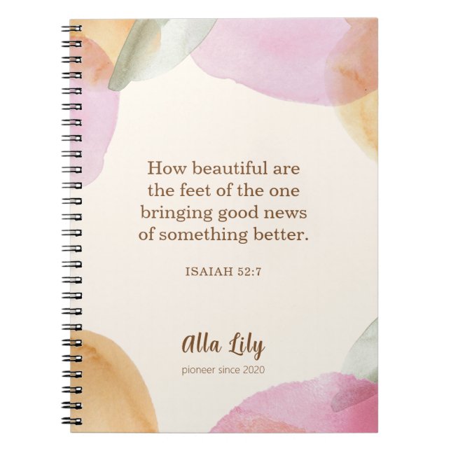 JW-Notebook, Geschenk für Pioniere, Isaiah 52:7 |  Notizblock (Vorderseite)