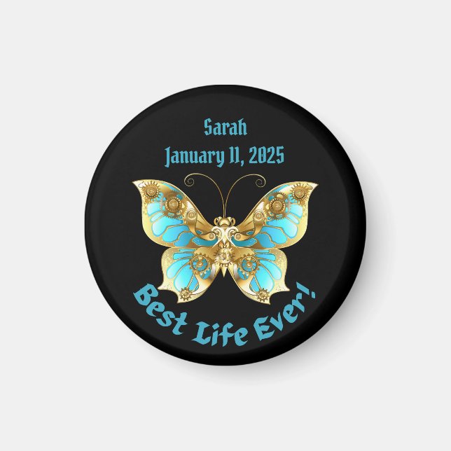 JW Personalisierte Taufe Keepake Golden Butterfly Magnet (Vorne)