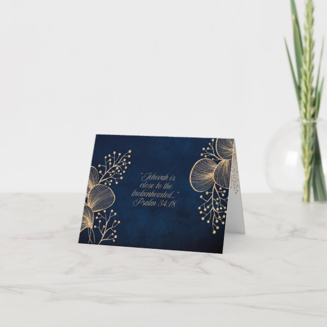 JW Sympathy Card Blue & Gold Floral Dankeskarte (Vorderseite)