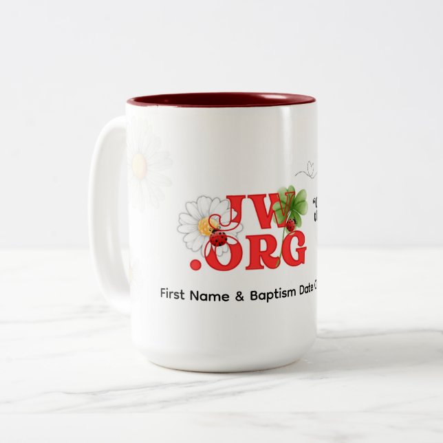 JW Taufe Geschenk Keepake - Kaffee Cup für sie Zweifarbige Tasse (Vorderseite Links)
