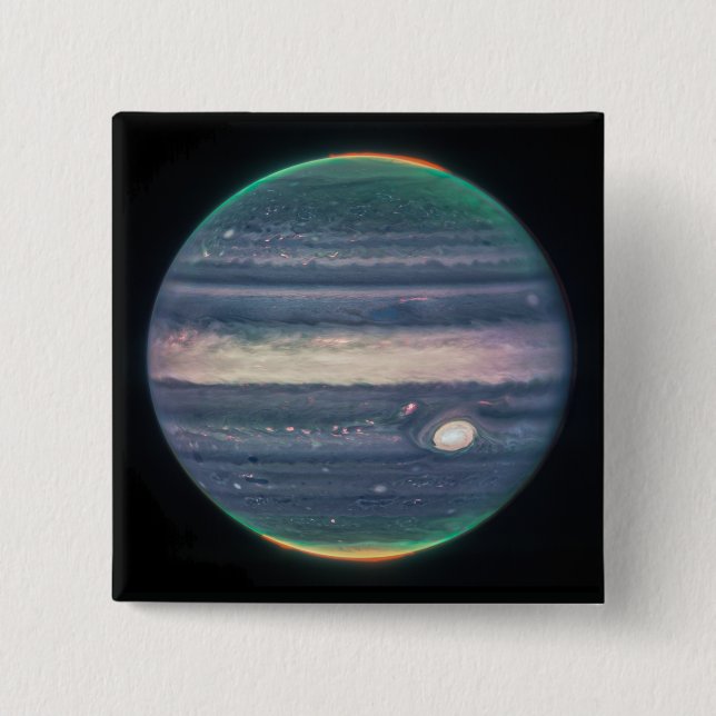 JWST-Bild des Planeten Jupiter in Infrarot-Taste Button (Vorderseite)