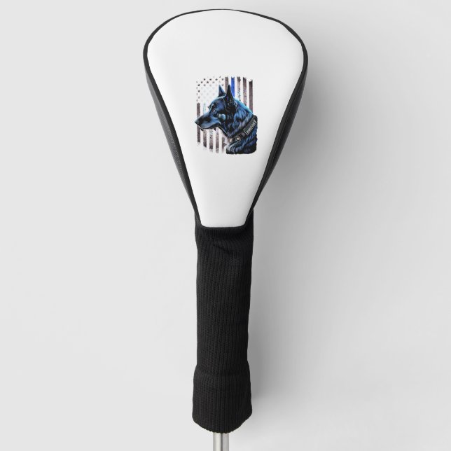 K9 Deutsche Schäferpolizei Dog Thin Blue Line Flag Golf Headcover (Vorderseite)
