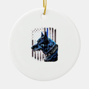 K9 Deutsche Schäferpolizei Dog Thin Blue Line Flag Keramik Ornament