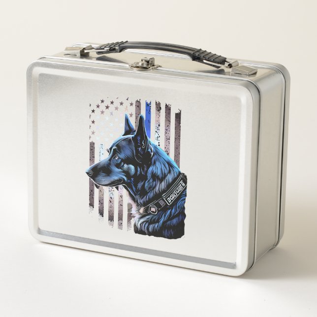 K9 Deutsche Schäferpolizei Dog Thin Blue Line Flag Metall Brotdose (Vorderseite)