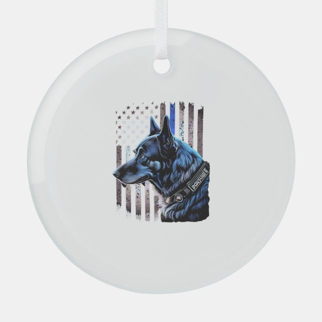 K9 Deutsche Schäferpolizei Dog Thin Blue Line Flag Ornament Aus Glas (Vorderseite)