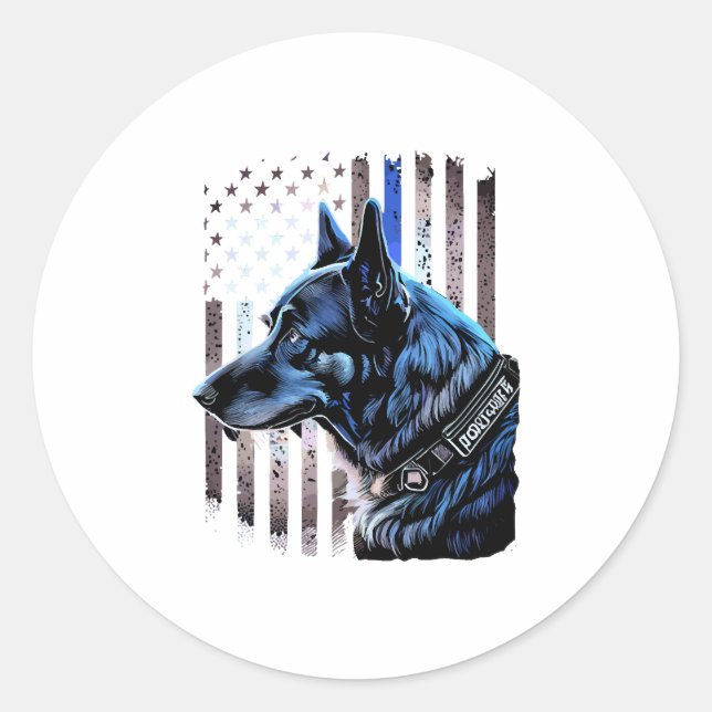 K9 Deutsche Schäferpolizei Dog Thin Blue Line Flag Runder Aufkleber (Vorderseite)