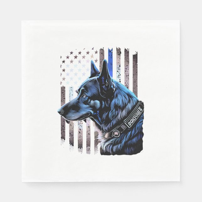 K9 Deutsche Schäferpolizei Dog Thin Blue Line Flag Serviette (Vorderseite)