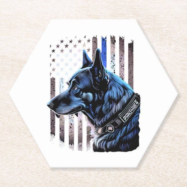 K9 Deutsche Schäferpolizei Dog Thin Blue Line Flag Untersetzer (Vorderseite)